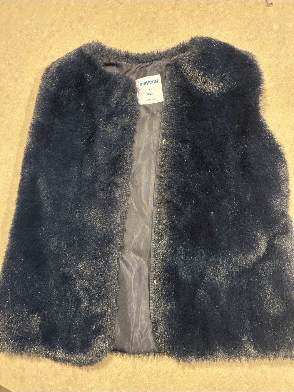 Mayoral Navy Blue Faux-Fur Girls Vest